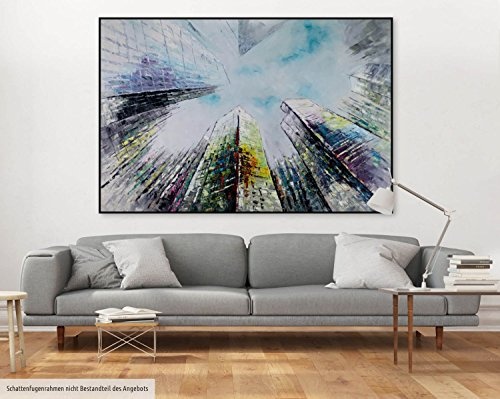 KunstLoft® XXL Gemälde Spectacular 180x120cm | original handgemalte Bilder | Stadt Hochhäuser Himmel Bunt | Leinwand-Bild gemälde einteilig groß | Modernes Kunst bild