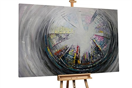 KunstLoft® XXL Gemälde Houses in a Bubble 180x120cm | original handgemalte Bilder | Grau Modern Stadt Kreis | Leinwand-Bild Ölgemälde einteilig groß | Modernes Kunst Ölbild