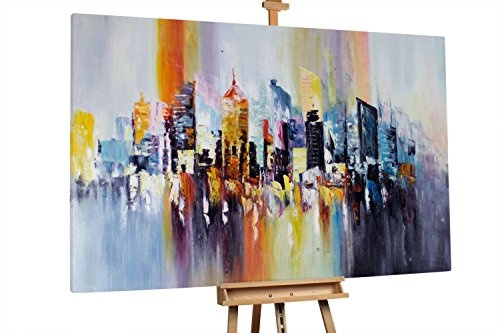 KunstLoft® XXL Gemälde Coexistence 180x120cm | original handgemalte Bilder | Skyline Stadt Deko Bunt | Leinwand-Bild gemälde einteilig groß | Modernes Kunst bild