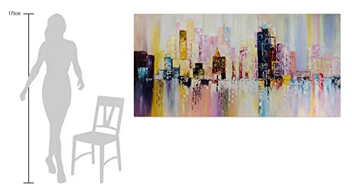 KunstLoft® XXL Gemälde Stadt im Fieber 200x100cm | original handgemalte Bilder | Skyline Abstrakt in Beige Bunt Deko | Leinwand-Bild Ölgemälde einteilig groß | Modernes Kunst Ölbild