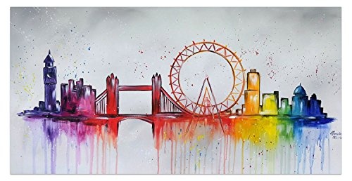 KunstLoft® Acryl Gemälde Flavour of London 140x70cm | original handgemalte Leinwand Bilder XXL | London Skyline Stadt Bunt | Wandbild Acrylbild moderne Kunst einteilig mit Rahmen