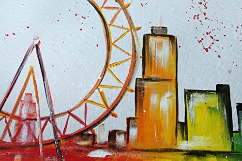 KunstLoft® Acryl Gemälde Flavour of London 140x70cm | original handgemalte Leinwand Bilder XXL | London Skyline Stadt Bunt | Wandbild Acrylbild moderne Kunst einteilig mit Rahmen