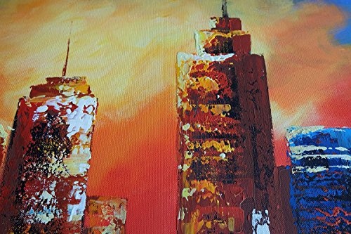 KunstLoft® Acryl Gemälde Nuit blanche 140x70cm | original handgemalte Leinwand Bilder XXL | Sonne Stadt Skyline Bunt | Wandbild Acrylbild moderne Kunst einteilig mit Rahmen