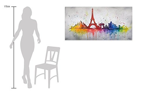 KunstLoft® Acryl Gemälde Eiffelturm voll Pracht 140x70cm | original handgemalte Leinwand Bilder XXL | Paris Frankreich Skyline Stadt Bunt | Wandbild Acrylbild moderne Kunst einteilig mit Rahmen