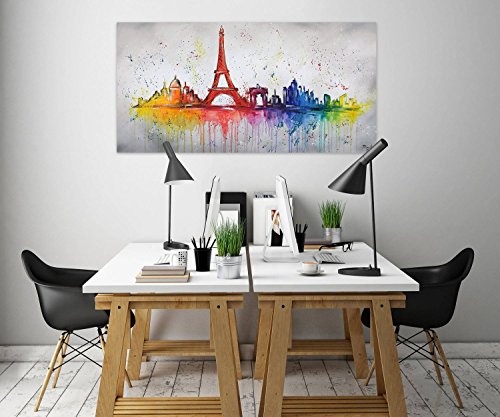 KunstLoft® Acryl Gemälde Eiffelturm voll Pracht 140x70cm | original handgemalte Leinwand Bilder XXL | Paris Frankreich Skyline Stadt Bunt | Wandbild Acrylbild moderne Kunst einteilig mit Rahmen