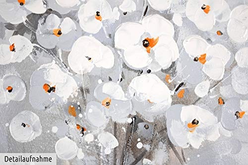 KunstLoft® Gemälde Weiße Unschuld in 80x80cm | XXL Leinwandbild handgemalt | Weiße Blumen auf Grau | signiertes Wandbild-Unikat | Acrylgemälde auf Leinwand | Modernes Kunstbild | Sehr großes Acrylbild auf Keilrahmen