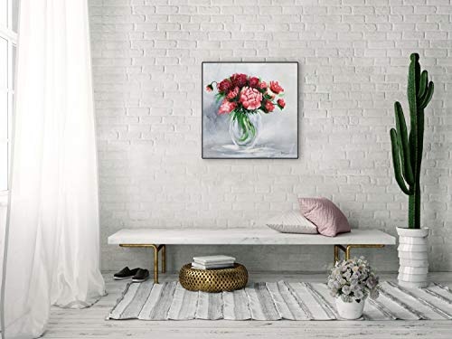 KunstLoft® Acryl Gemälde for You 60x60cm | original handgemalte Leinwand Bilder XXL | Modern Blumen Rosen Vase Grau Rot | Wandbild Acrylbild Moderne Kunst einteilig mit Rahmen