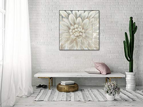 KunstLoft® Acryl Gemälde Alabaster Dahlia 80x80cm | original handgemalte Leinwand Bilder XXL | Modern Blume Blüte Beige Grau | Wandbild Acrylbild Moderne Kunst einteilig mit Rahmen
