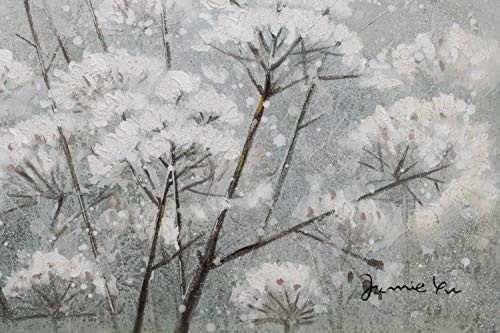 KunstLoft® Acryl Gemälde Nebelblüten 80x80cm | original handgemalte Leinwand Bilder XXL | Blumen Wiese Grau Weiß | Wandbild Acrylbild Moderne Kunst einteilig mit Rahmen