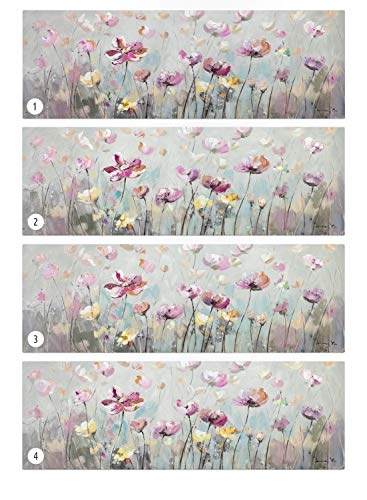 KunstLoft® Acryl Gemälde Blütentraum 150x50cm | original handgemalte Leinwand Bilder XXL | Wiese Blumen Rosa Gelb | Wandbild Acrylbild Moderne Kunst einteilig mit Rahmen