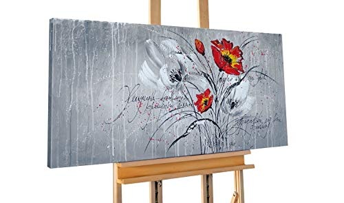 KunstLoft® Acryl Gemälde Floral Garden 120x60cm | original handgemalte Leinwand Bilder XXL | Abstrakt Rot Grau Blume Flower | Wandbild Acrylbild moderne Kunst einteilig mit Rahmen