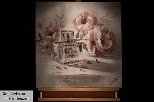 KunstLoft® Gemälde One of a Kind 60x60cm | original handgemalte Leinwand Bilder XXL | Blume Rosa Parfüm Romantisch Gold Glitter | Wandbild Acryl bild moderne Kunst einteilig mit Rahmen