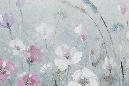 KunstLoft® Acryl Gemälde Flowery Meadow 60x60cm | original handgemalte Leinwand Bilder XXL | Blumen Wiese Weiß Grau | Wandbild Acrylbild Moderne Kunst einteilig mit Rahmen