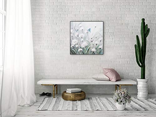 KunstLoft® Acryl Gemälde Blütenschimmer 60x60cm | original handgemalte Leinwand Bilder XXL | Blumen Wiese Grau Grün | Wandbild Acrylbild Moderne Kunst einteilig mit Rahmen