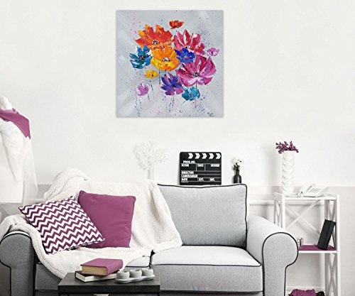 KunstLoft® Acryl Gemälde Bouquet pour toi 80x80cm | original handgemalte Leinwand Bilder XXL | Blumen Blüten Modern Bunt | Wandbild Acrylbild moderne Kunst einteilig mit Rahmen