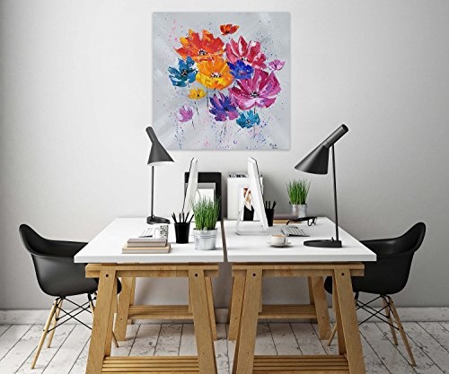 KunstLoft® Acryl Gemälde Bouquet pour toi 80x80cm | original handgemalte Leinwand Bilder XXL | Blumen Blüten Modern Bunt | Wandbild Acrylbild moderne Kunst einteilig mit Rahmen
