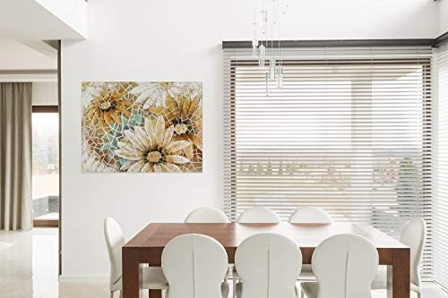 KunstLoft Acryl Gemälde Mosaik der Erinnerung 80x60cm | original handgemaltes Leinwand Bild XXL | Sonnenblumen Blumen Blüten Mosaik in Beige | Wandbild Acrylbild moderne Kunst einteilig mit Rahmen