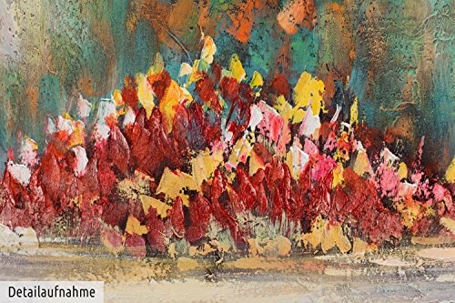 KunstLoft® Acryl Gemälde Girdle of Flowers 120x60cm | original handgemalte Leinwand Bilder XXL | Abstrakt Blumen Bunt Grün Rot | Wandbild Acrylbild moderne Kunst einteilig mit Rahmen