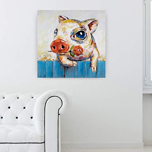 KunstLoft® Acryl Gemälde Schwein gehabt 80x80cm | original handgemalte Leinwand Bilder XXL | Schwein Blume Bunt Deko | Wandbild Acrylbild moderne Kunst einteilig mit Rahmen