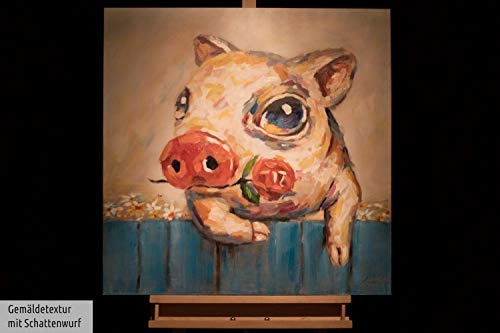 KunstLoft® Acryl Gemälde Schwein gehabt 80x80cm | original handgemalte Leinwand Bilder XXL | Schwein Blume Bunt Deko | Wandbild Acrylbild moderne Kunst einteilig mit Rahmen
