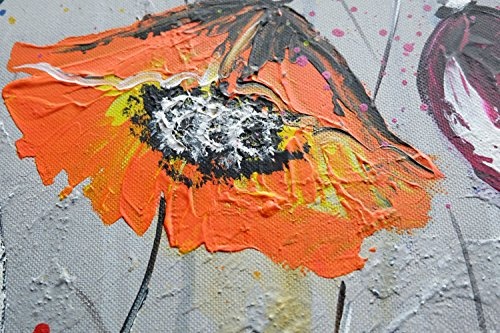 KunstLoft® Acryl Gemälde Flores coloridas 120x60cm | original handgemalte Leinwand Bilder XXL | Blumen Bunt Grau Abstrakt | Wandbild Acrylbild moderne Kunst einteilig mit Rahmen