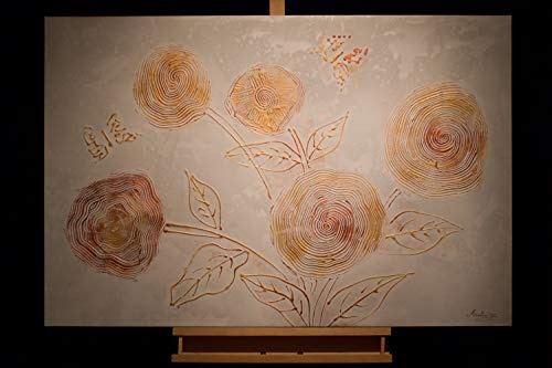 KunstLoft® Acryl Gemälde Blooming Beauty 120x80cm | original handgemalte Leinwand Bilder XXL | Abstrakt Blumen Orange Beige | Wandbild Acrylbild Moderne Kunst einteilig mit Rahmen