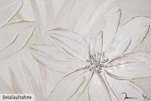 KunstLoft Acryl-Gemälde Frozen Flowers 150x50cm | original handgemalte Leinwand Bilder XXL | Abstrakt Muster Weiß Blumen | Wandbild Acrylbild moderne Kunst einteilig mit Rahmen