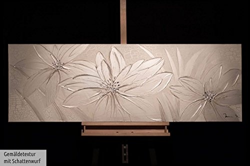 KunstLoft Acryl-Gemälde Frozen Flowers 150x50cm | original handgemalte Leinwand Bilder XXL | Abstrakt Muster Weiß Blumen | Wandbild Acrylbild moderne Kunst einteilig mit Rahmen