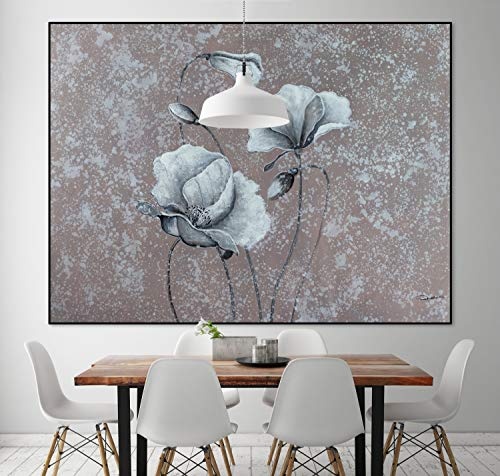 KunstLoft® XXL Gemälde Zarte Knospen 200x150cm | original handgemalte Bilder | Blüten Blumen Braun Grau | Leinwand-Bild Ölgemälde einteilig groß | Modernes Kunst Ölbild