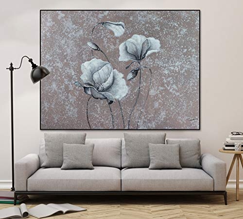KunstLoft® XXL Gemälde Zarte Knospen 200x150cm | original handgemalte Bilder | Blüten Blumen Braun Grau | Leinwand-Bild Ölgemälde einteilig groß | Modernes Kunst Ölbild