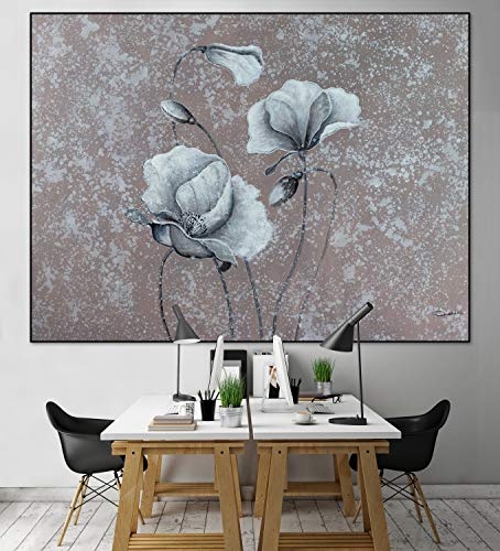 KunstLoft® XXL Gemälde Zarte Knospen 200x150cm | original handgemalte Bilder | Blüten Blumen Braun Grau | Leinwand-Bild Ölgemälde einteilig groß | Modernes Kunst Ölbild