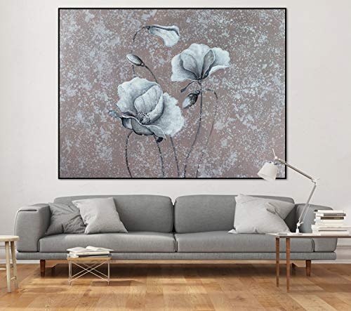 KunstLoft® XXL Gemälde Zarte Knospen 200x150cm | original handgemalte Bilder | Blüten Blumen Braun Grau | Leinwand-Bild Ölgemälde einteilig groß | Modernes Kunst Ölbild