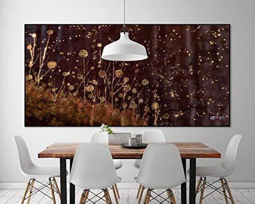 KunstLoft® XXL Gemälde Field of Golden Wishes 200x100cm | original handgemalte Bilder | Blume Abstrakt Schwarz | Leinwand-Bild Ölgemälde einteilig groß | Modernes Kunst Ölbild