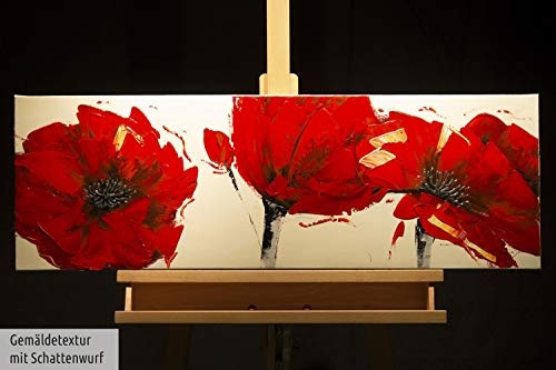KunstLoft® Acryl Gemälde Feuerroter Mohn 90x30cm | original handgemalte Leinwand Bilder XXL | Rote Mohnblumen Mohnblüten Blumen | Wandbild Acrylbild moderne Kunst einteilig mit Rahmen