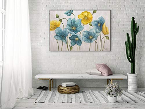 KunstLoft® Acryl Gemälde Good Intentions 120x80cm | original handgemalte Leinwand Bilder XXL | Modern Blumen Blau Gelb | Wandbild Acrylbild Moderne Kunst einteilig mit Rahmen
