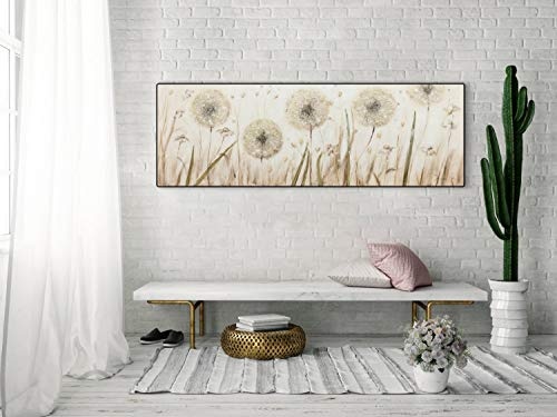 KunstLoft® Acryl Gemälde Dandelion Meadow 150x50cm | original handgemalte Leinwand Bilder XXL | Blumen Wiese Beige | Wandbild Acrylbild Moderne Kunst einteilig mit Rahmen