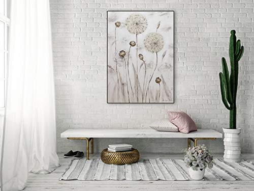 KunstLoft® Acryl Gemälde Delicate Meadow 75x100cm | original handgemalte Leinwand Bilder XXL | Blumen Wiese Grau Weiß | Wandbild Acrylbild Moderne Kunst einteilig mit Rahmen