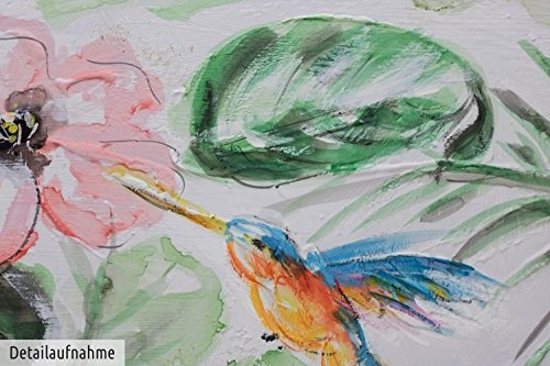 KunstLoft® Acryl Gemälde Perky Hummingbird 90x60cm | original handgemalte Leinwand Bilder XXL | Vogel Blumen Grün Exotik | Wandbild Acrylbild moderne Kunst einteilig mit Rahmen