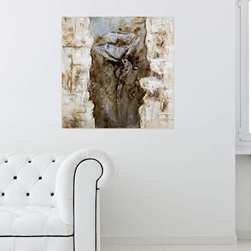 KunstLoft® Acryl Gemälde Left Behind 80x80cm | original handgemalte Leinwand Bilder XXL | Blüte Blume Weiß Braun klein | Wandbild Acrylbild moderne Kunst einteilig mit Rahmen