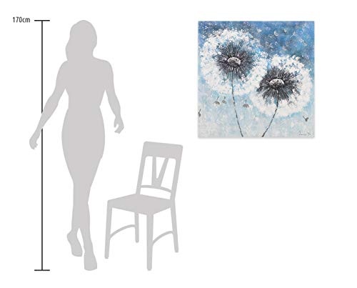 KunstLoft® Acryl Gemälde Pompon Flowers 80x80cm | original handgemalte Leinwand Bilder XXL | Modern Pusteblume Weiß Blau | Wandbild Acrylbild Moderne Kunst einteilig mit Rahmen
