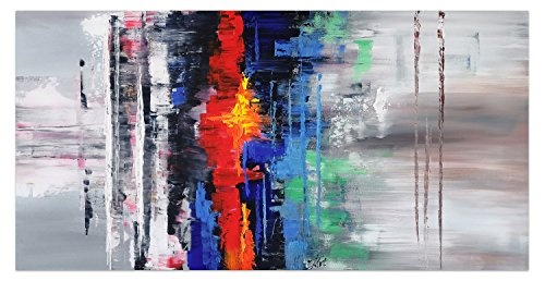 KunstLoft® Acryl Gemälde Confused 140x70cm | original handgemalte Leinwand Bilder XXL | Abstrakt Rot Blau Struktur | Wandbild Acrylbild moderne Kunst einteilig mit Rahmen
