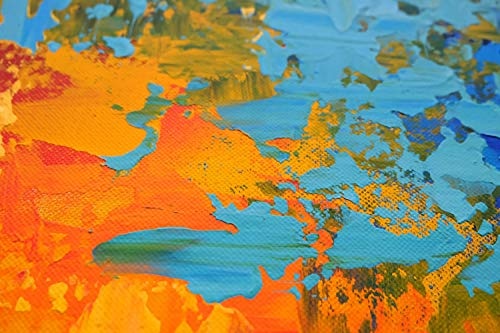 KunstLoft® Acryl Gemälde Luscious 140x70cm | original handgemalte Leinwand Bilder XXL | Abstrakt Rot Blau Gelb Warme Farben | Wandbild Acrylbild moderne Kunst einteilig mit Rahmen