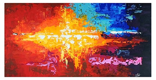 KunstLoft® Acryl Gemälde Luscious 140x70cm | original handgemalte Leinwand Bilder XXL | Abstrakt Rot Blau Gelb Warme Farben | Wandbild Acrylbild moderne Kunst einteilig mit Rahmen