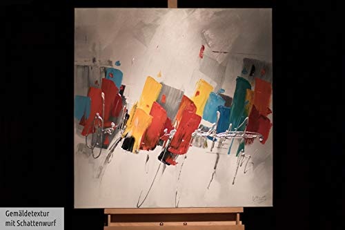 KunstLoft® Acryl Gemälde Fearless 80x80cm | original handgemalte Leinwand Bilder XXL | Abstrakt Blau Rot Gelb Bunt | Wandbild Acrylbild Moderne Kunst einteilig mit Rahmen
