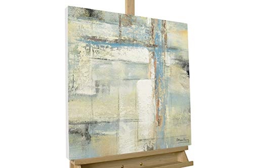 KunstLoft® Acryl Gemälde Frei von Zwängen 60x60cm | original handgemalte Leinwand Bilder XXL | Abstrakt Linien Beige Blau | Wandbild Acrylbild Moderne Kunst einteilig mit Rahmen