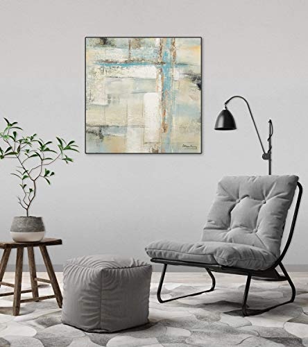 KunstLoft® Acryl Gemälde Frei von Zwängen 60x60cm | original handgemalte Leinwand Bilder XXL | Abstrakt Linien Beige Blau | Wandbild Acrylbild Moderne Kunst einteilig mit Rahmen