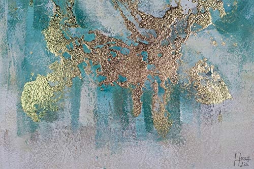 KunstLoft® Acryl Gemälde Schimmernder See 60x60cm | original handgemalte Leinwand Bilder XXL | Abstrakt Modern Gold Blau | Wandbild Acrylbild Moderne Kunst einteilig mit Rahmen