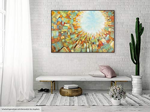 KunstLoft® Acryl Gemälde Light from Above 120x80cm | original handgemalte Leinwand Bilder XXL | Abstrakte braune Skyline auf Blau & Bunt gemalt | Wandbild Acrylbild moderne Kunst mit Rahmen