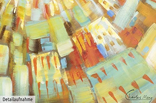 KunstLoft® Acryl Gemälde Light from Above 120x80cm | original handgemalte Leinwand Bilder XXL | Abstrakte braune Skyline auf Blau & Bunt gemalt | Wandbild Acrylbild moderne Kunst mit Rahmen