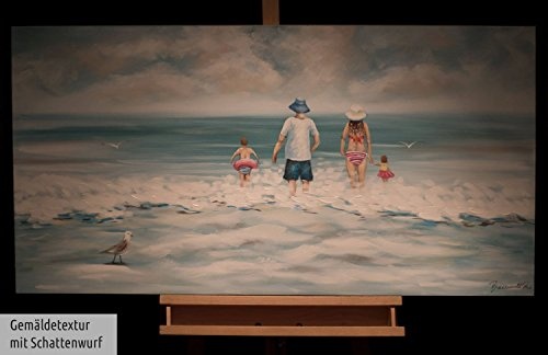 KunstLoft Acryl Gemälde Familienzeit 120x60cm | original handgemalte Leinwand Bilder XXL | Familie Glück Kinder Liebe Wasser Blau | Wandbild Acrylbild moderne Kunst einteilig mit Rahmen